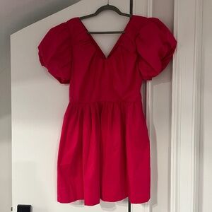 Express Hot Pink Short Dress w/ Puff Sleeves & Pockets